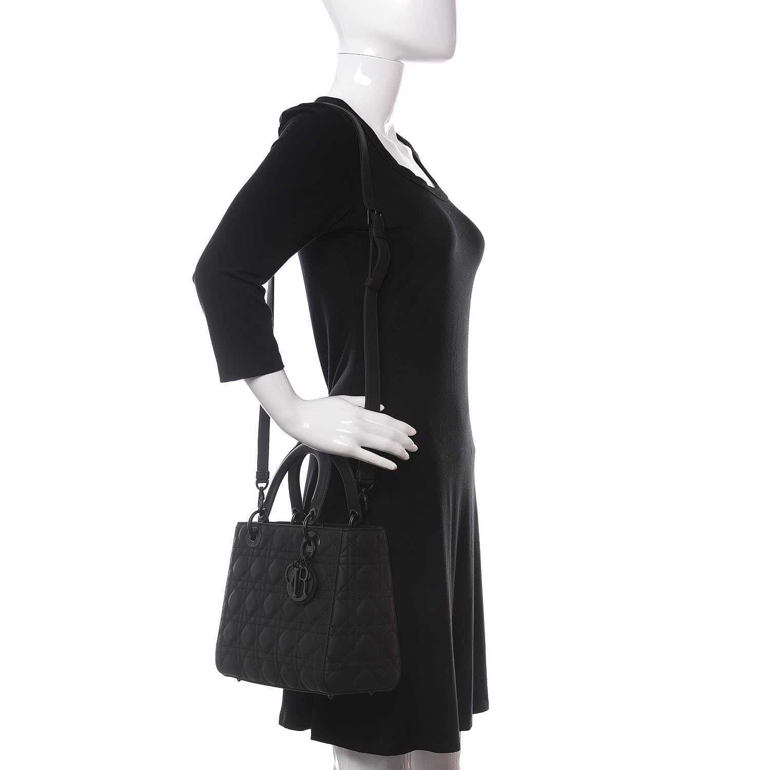 Christian Dior Ultra Matte Calfskin Cannage Medium Lady Dior Black 2 of 10