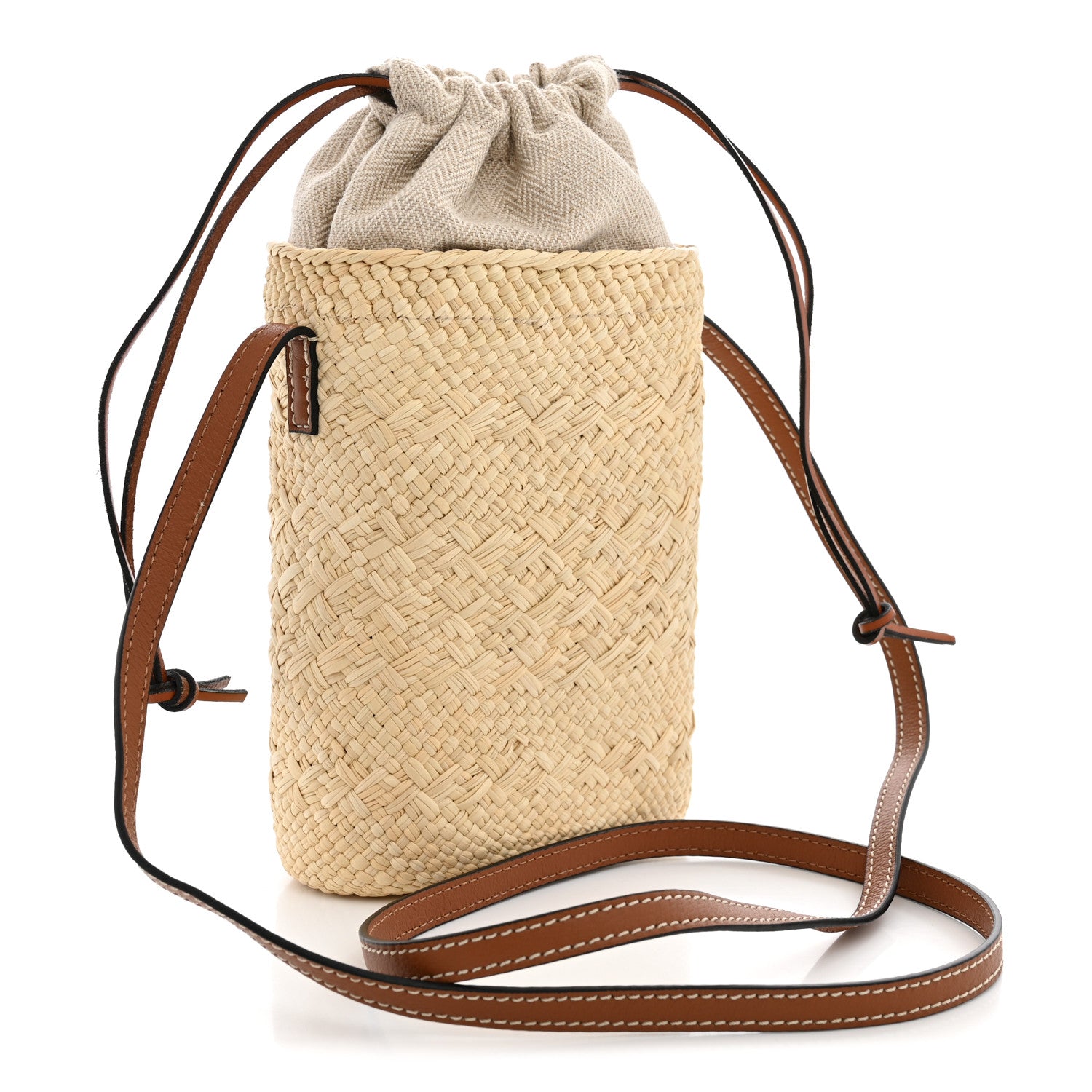 Loewe Calfskin Raffia Paulas Ibiza Square Bucket Bag  Natural Tan 2 of 10