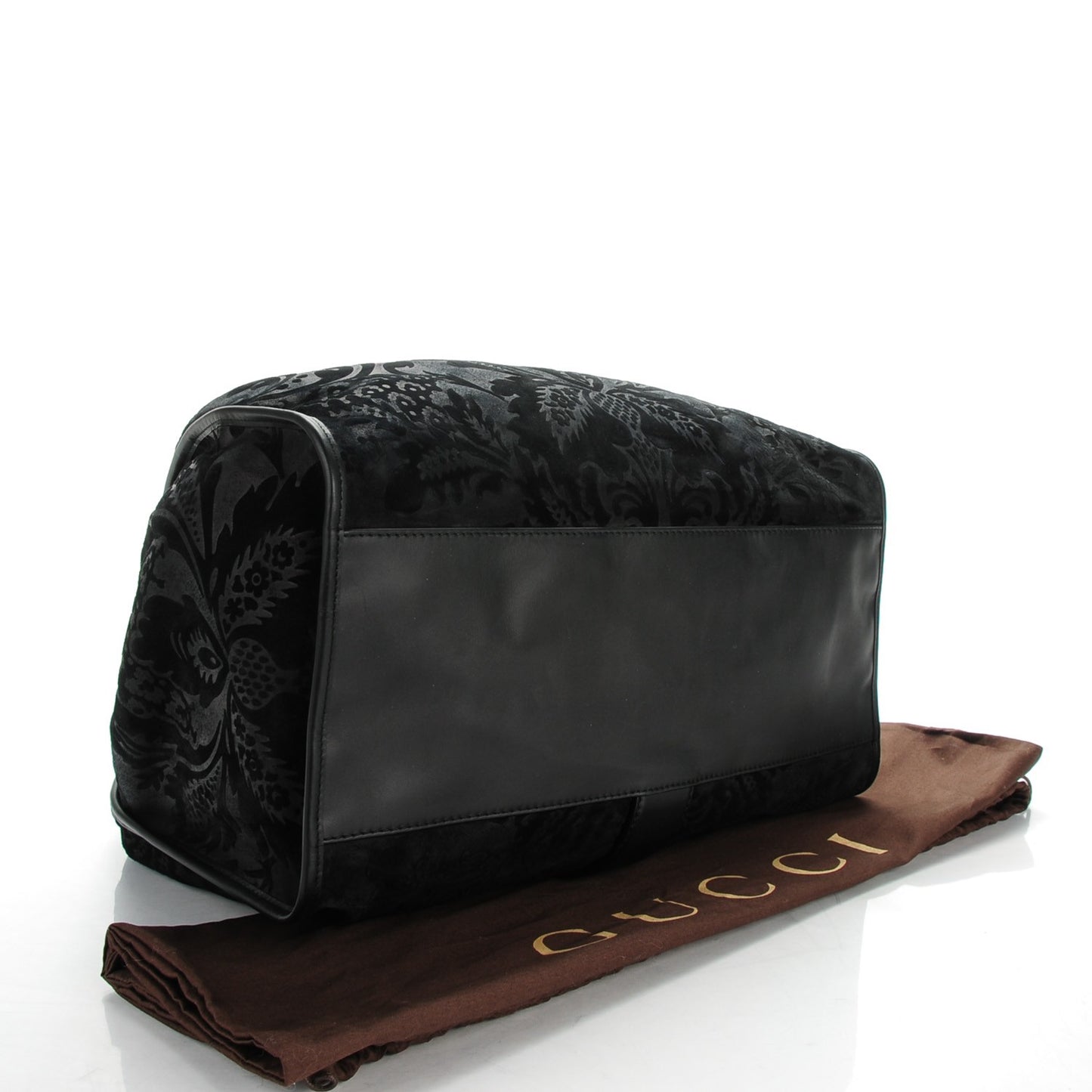 Nubuck Brocade Large Soft Stirrup Shoulder Bag Black