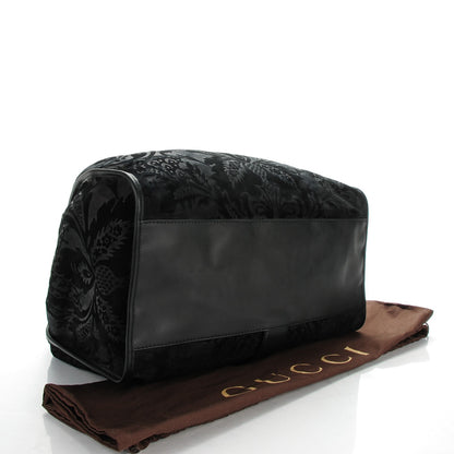 Gucci Nubuck Brocade Large Soft Stirrup Shoulder Bag Black 4 of 7