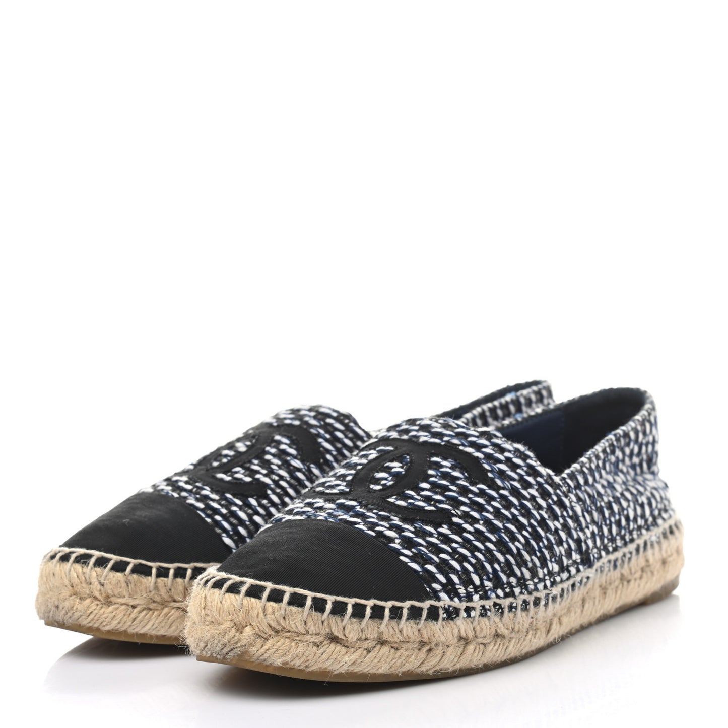 Tweed Grosgrain CC Espadrilles 37 Black Navy White