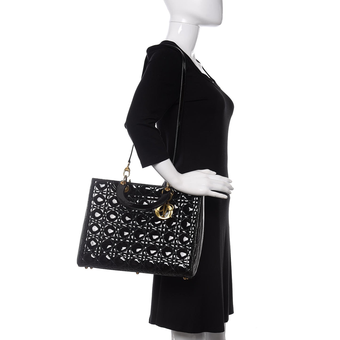 Patent Cannage Large Lady Dior Black