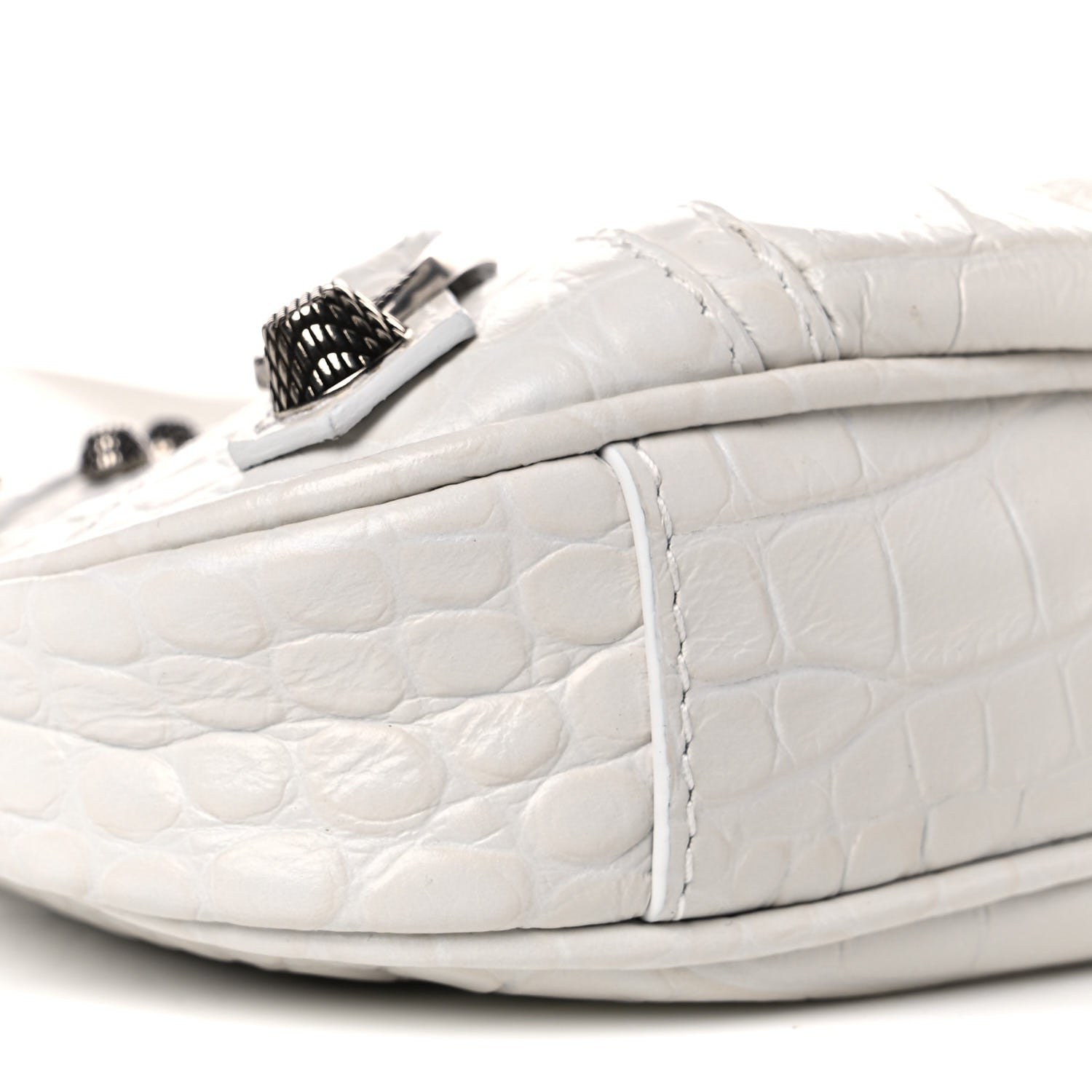 Balenciaga Extra Supple Calfskin Crocodile Embossed Le Cagole Mini Purse With Chain White 5 of 9