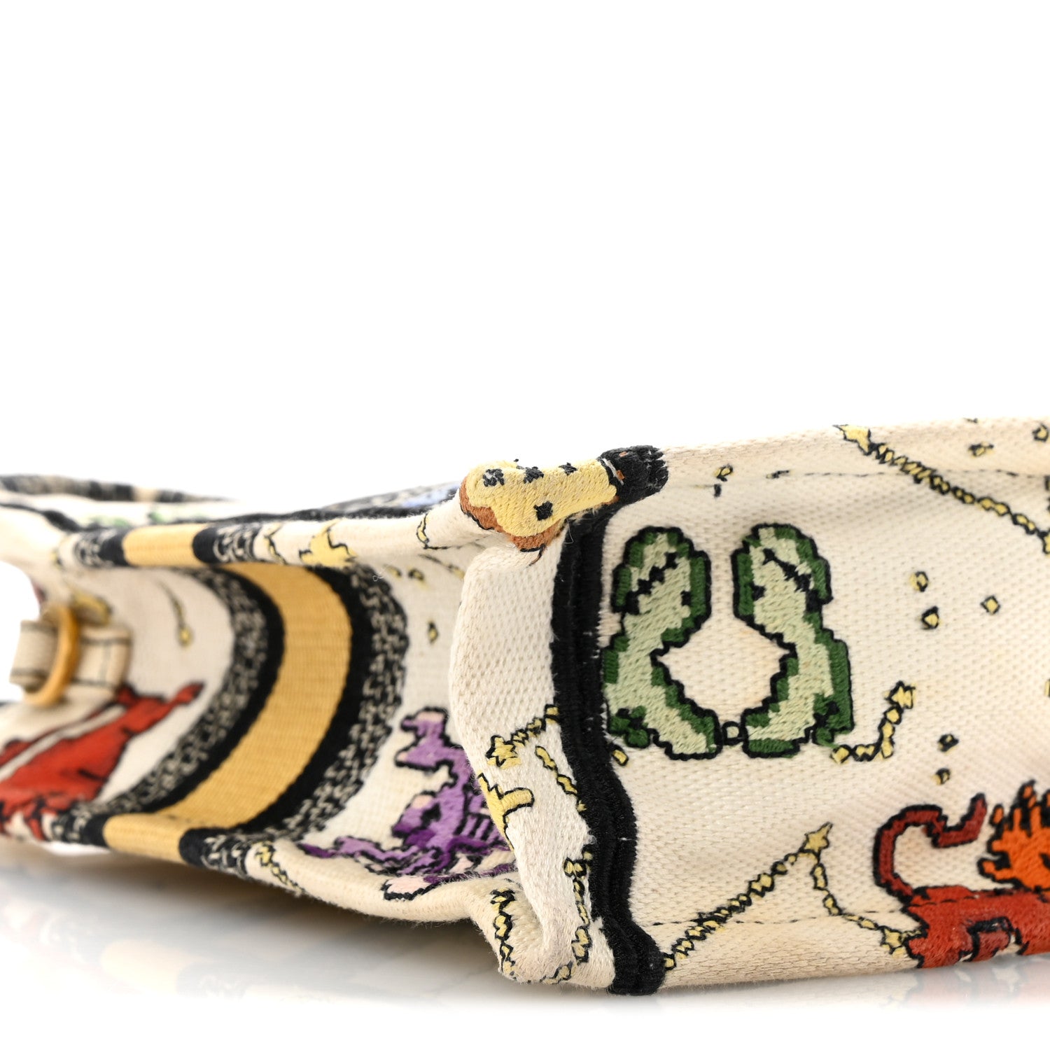Christian Dior Canvas Embroidered Pixel Zodiac Mini Book Tote Phone Bag Latte Multicolor 9 of 13