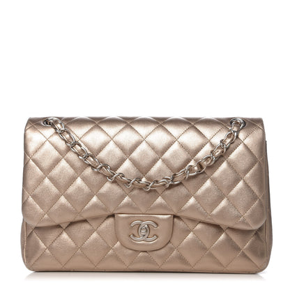 Chanel Metallic Lambskin Quilted Jumbo Double Flap Bronze 1 of 12