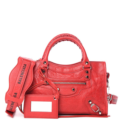 Balenciaga Agneau Classic Silver Hardware Mini City Logo Strap Rouge Cardinal Black 1 of 9