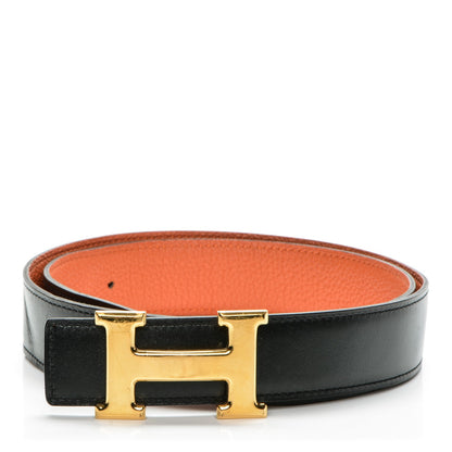 Hermes Togo Box 32mm H Belt 80 Orange Black 1 of 18