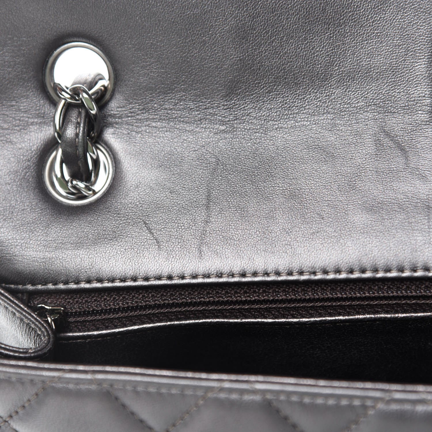 Chanel Metallic Lambskin Quilted Maxi Single Flap Dark Grey 10 of 13
