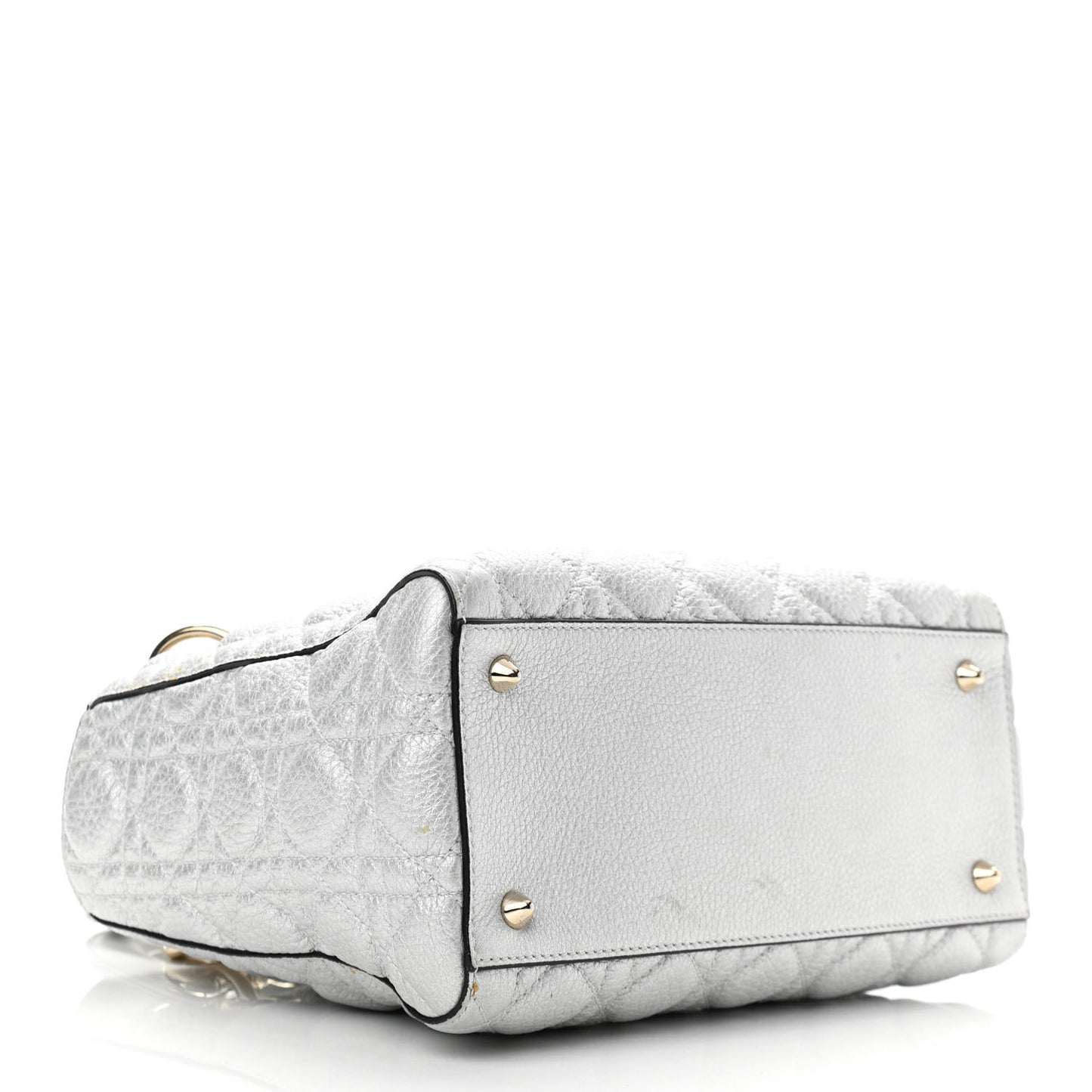 Metallic Grained Calfskin Cannage Medium Supple Lady Dior Silver