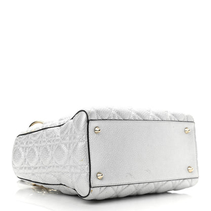 Christian Dior Metallic Grained Calfskin Cannage Medium Supple Lady Dior Silver 4 of 16