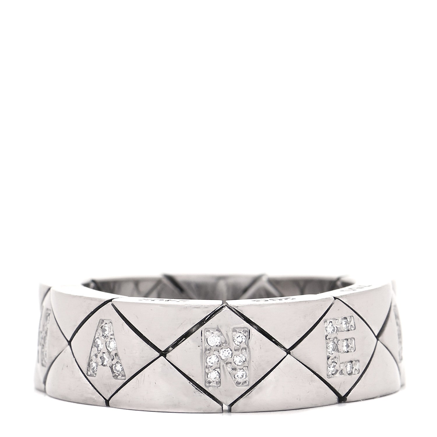 Chanel 18K White Gold Diamond CHANEL Matelasse Ring 55 7.25 1 of 6