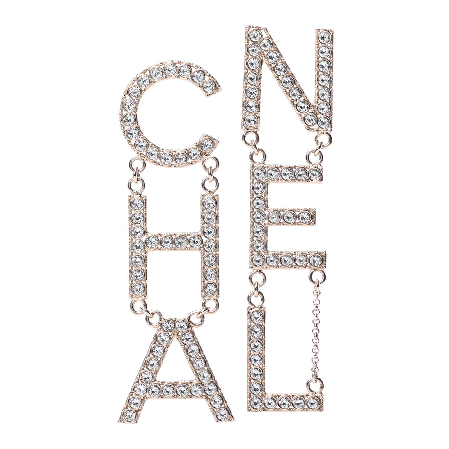 Crystal Cha-Nel Logo Drop Earrings Gold