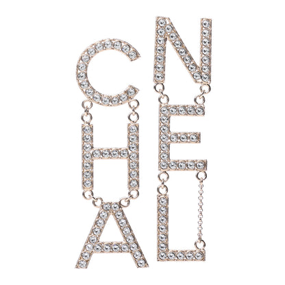 Chanel Crystal Cha-Nel Logo Drop Earrings Gold 1 of 4