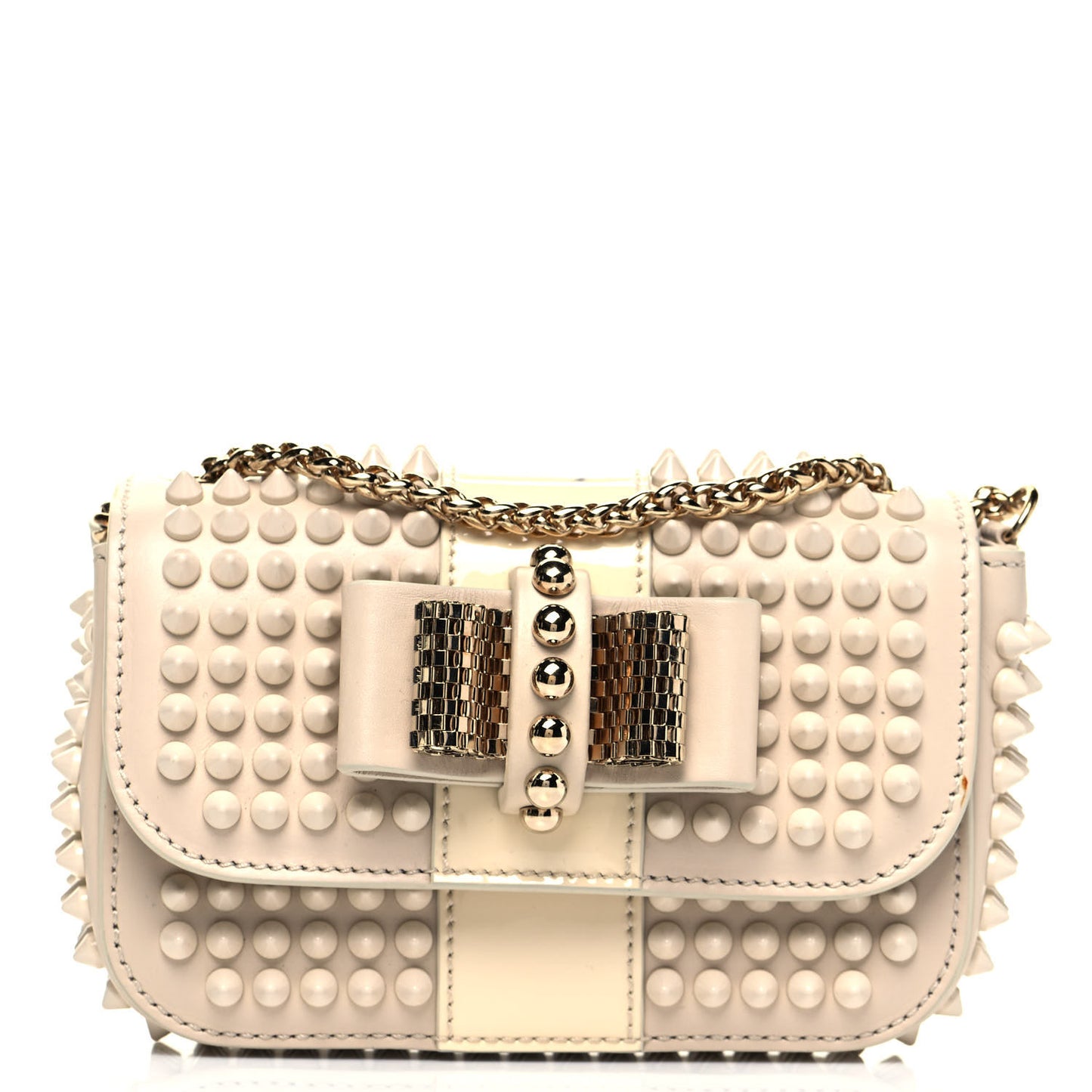 Calfskin Spikes Sweety Charity Shoulder Bag Beige