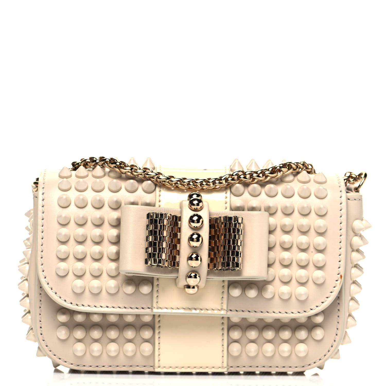 Christian Louboutin Calfskin Spikes Sweety Charity Shoulder Bag Beige 1 of 9