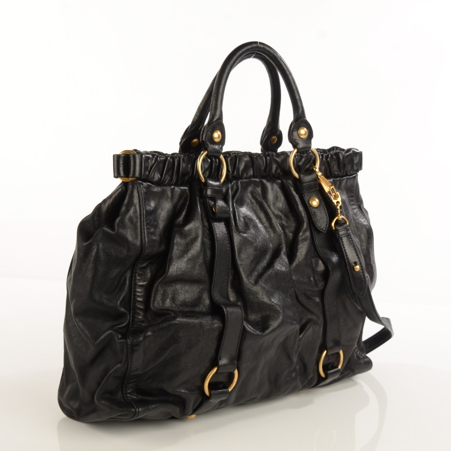 Miu Miu Vitello Lux Gathered Tote Black 3 of 8