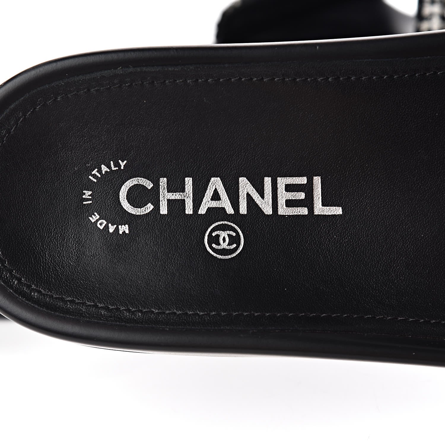 Chanel Tweed Lambskin Chain Flat Sandals 42 Black Multicolor 6 of 12