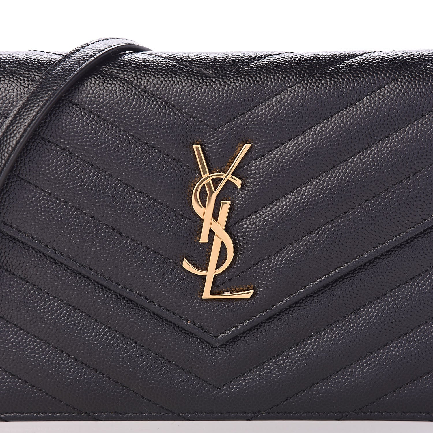 Saint Laurent Grain De Poudre Matelasse Chevron Monogram Envelope Chain Wallet Black 9 of 12