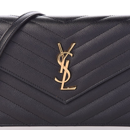 Saint Laurent Grain De Poudre Matelasse Chevron Monogram Envelope Chain Wallet Black 9 of 12