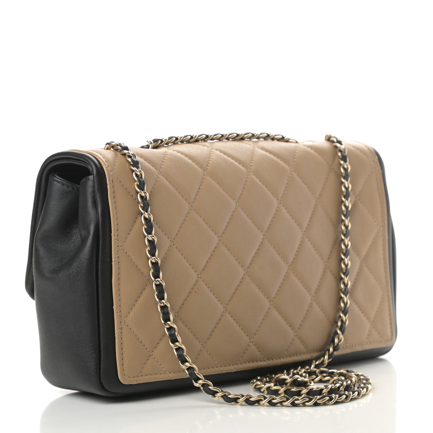 Calfskin Quilted Medium Graphic Flap Beige Black