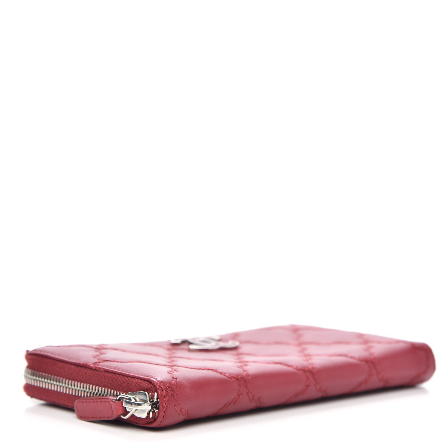 Chanel Calfskin Double Stitch Hamptons Zip Around Wallet Red 4 of 11