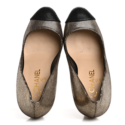 Chanel Textured Suede Cap Toe CC Pumps 38.5 Light Gold Black 2 of 10