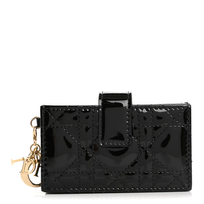 Christian Dior Patent Cannage Lady Dior 5-Gusset Card Holder Black 1 of 10