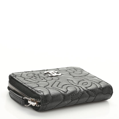 Chanel Lambskin Camellia Embossed Zip Coin Purse Black 3 of 7