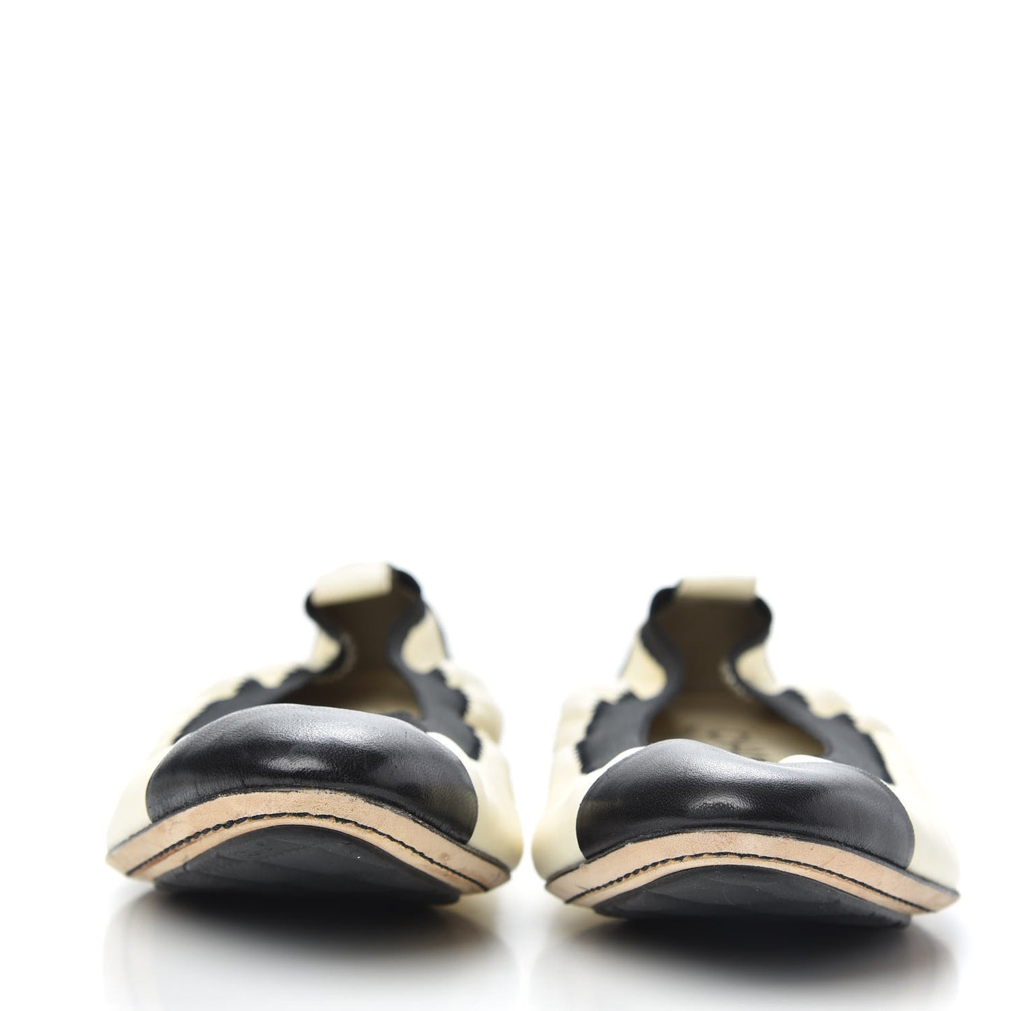 Lambskin CC Elastic Cap Toe Ballerina Flats 37 Off White Black