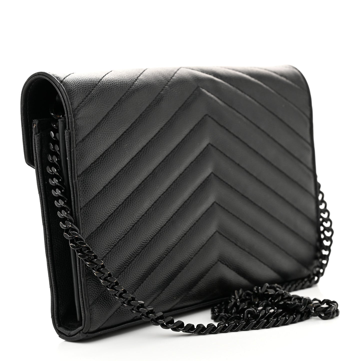 Grain De Poudre Matelasse Chevron Monogram Monochrome Chain Wallet Black