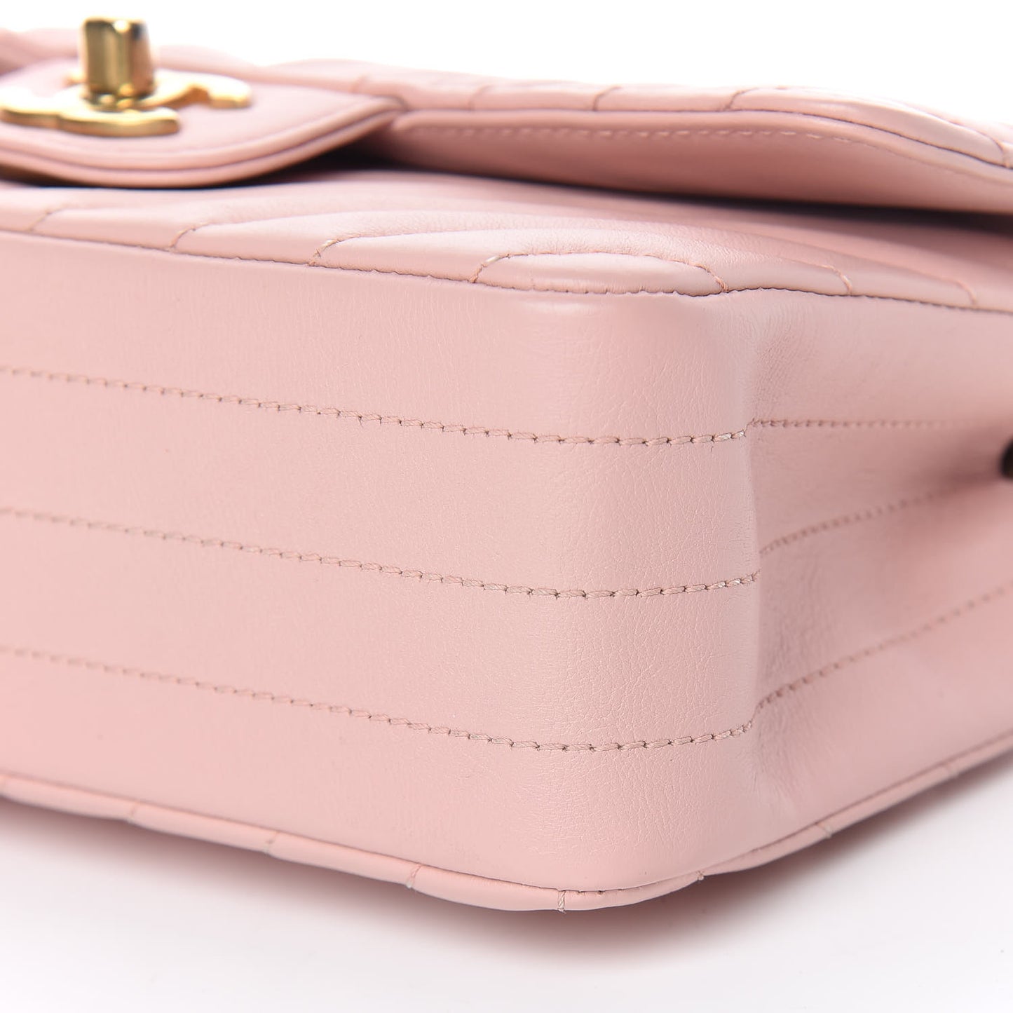 Calfskin Chevron Quilted Mini Rectangular Flap Light Pink