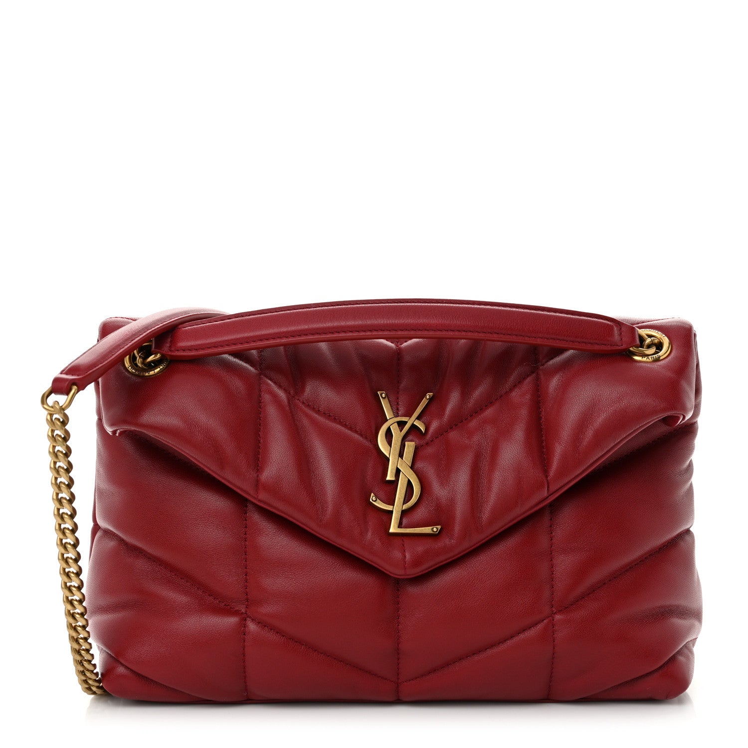 Saint Laurent Lambskin Quilted Small Loulou Puffer Monogram Chain Satchel Red 1 of 11