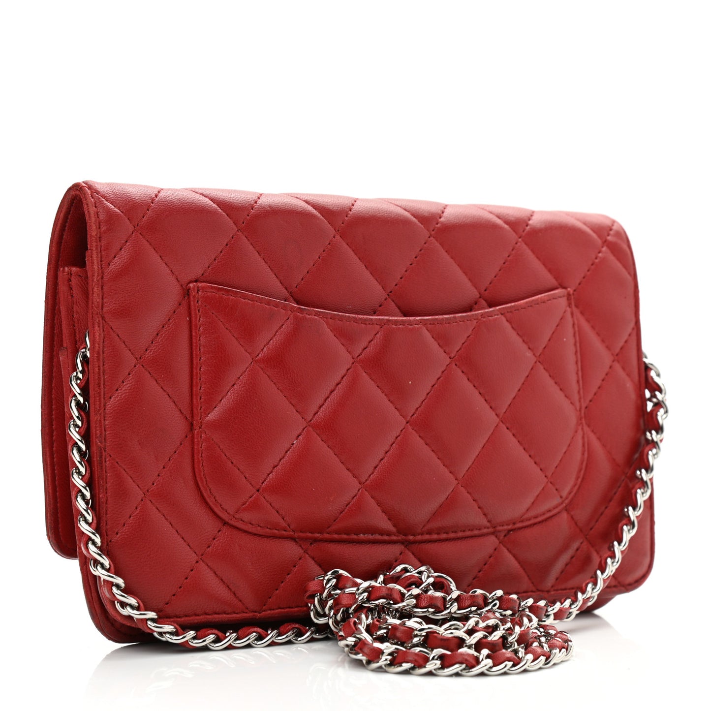 Lambskin Quilted Wallet On Chain WOC Red