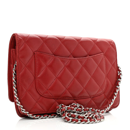 Chanel Lambskin Quilted Wallet On Chain WOC Red 3 of 17
