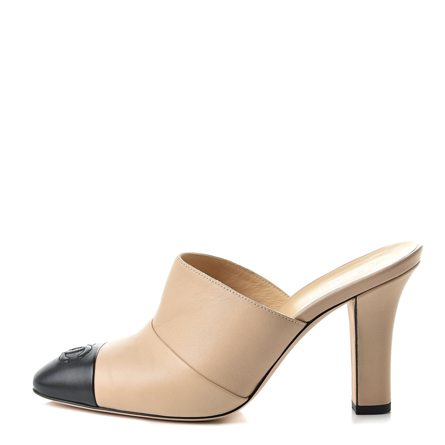 Chanel Lambskin Cap Toe CC Mules 36.5 Beige 1 of 13