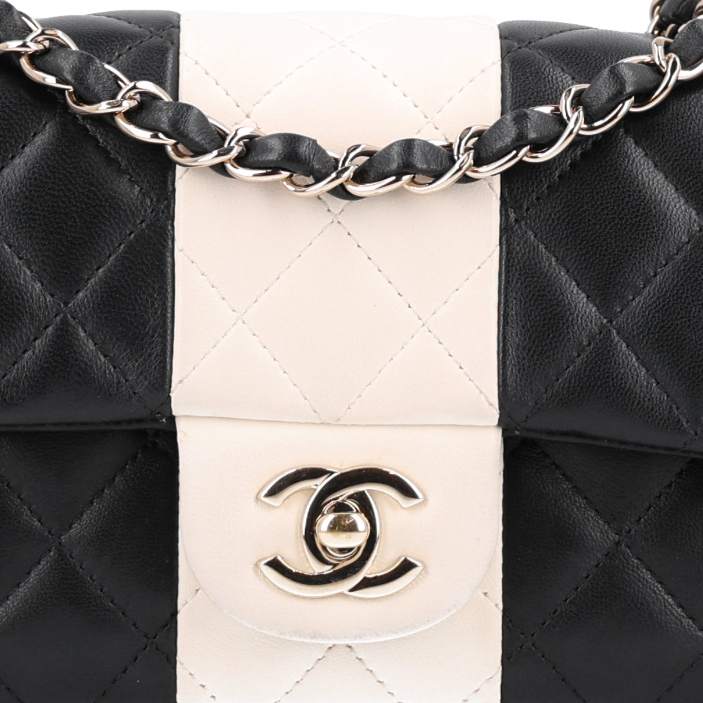 Lambskin Quilted Mini Rectangular Flap White Black