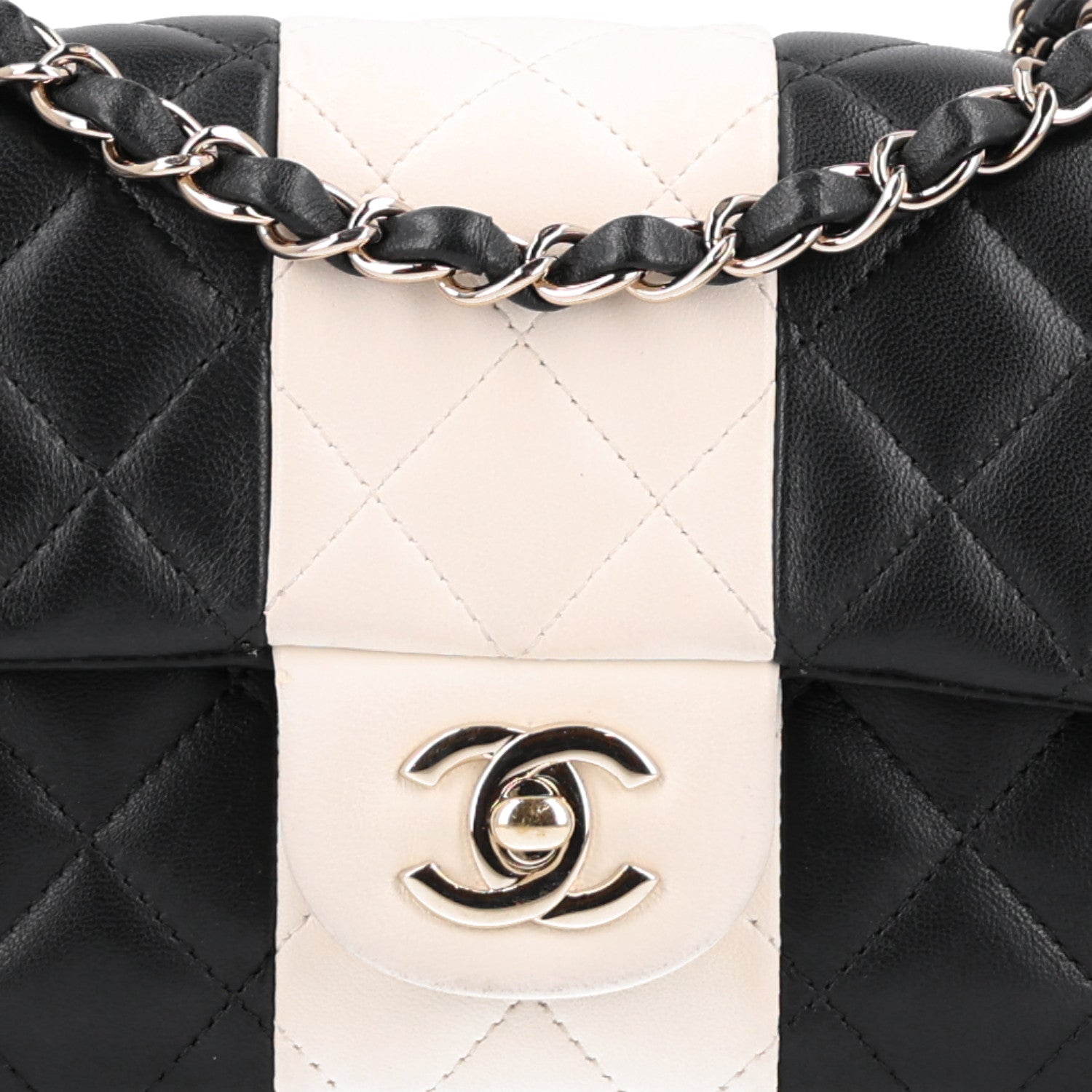 Chanel Lambskin Quilted Mini Rectangular Flap White Black 9 of 10