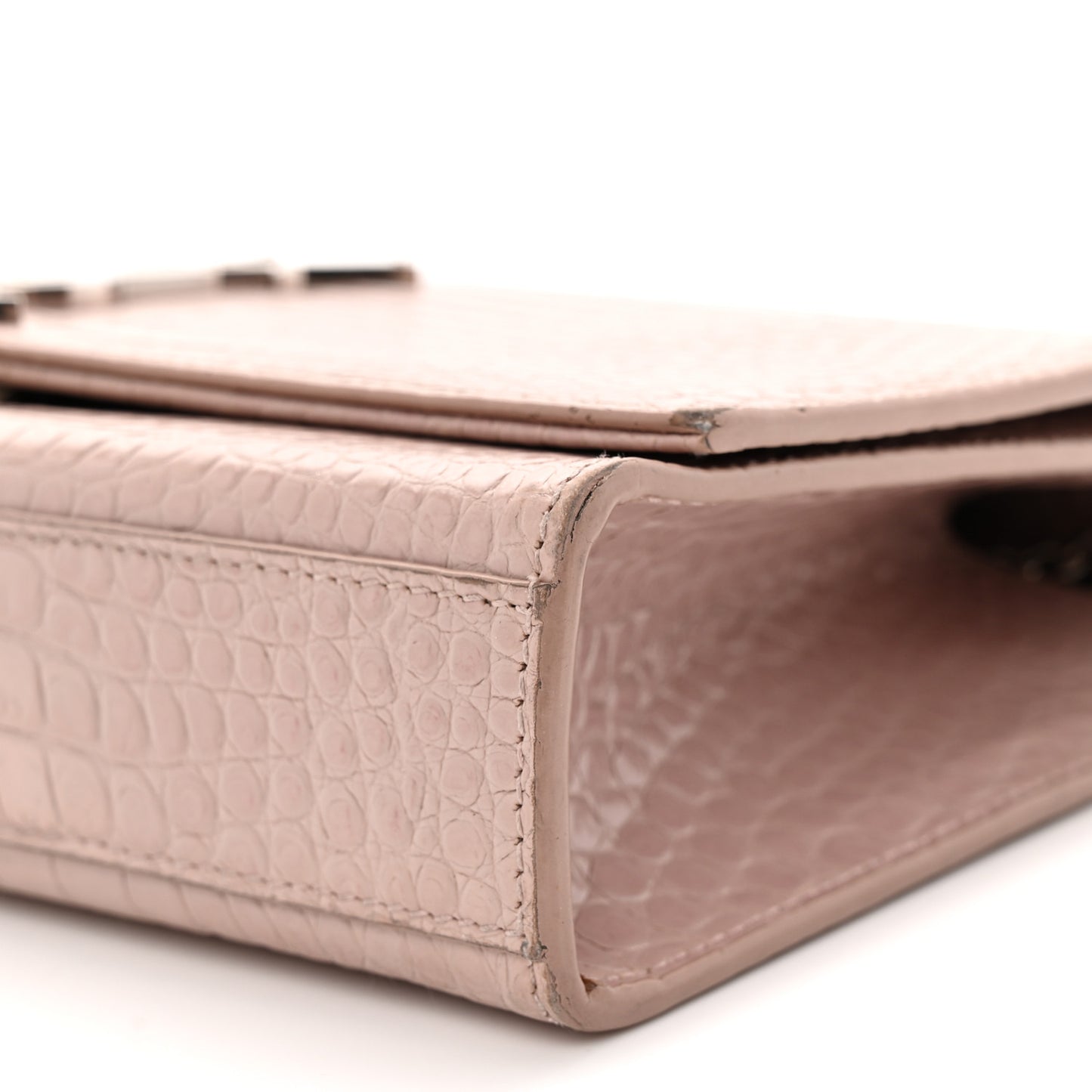 Calfskin Crocodile Embossed Medium Classic Monogram Kate Tassel Satchel Powder Pink