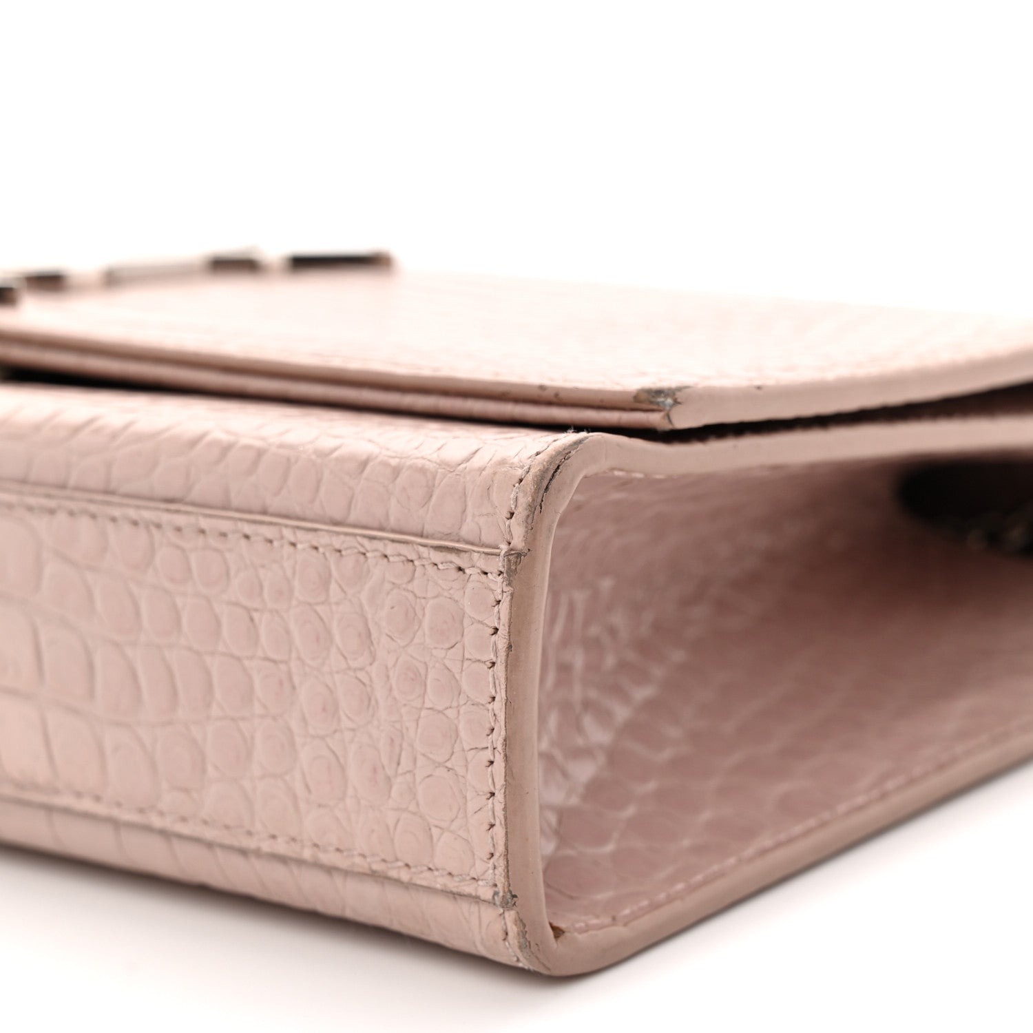 Saint Laurent Calfskin Crocodile Embossed Medium Classic Monogram Kate Tassel Satchel Powder Pink 10 of 16