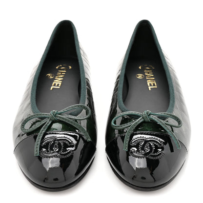 Chanel Patent Calfskin Crocodile Embossed Ballerina Flats 37 Dark Green Black 2 of 10