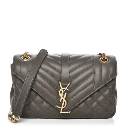 Saint Laurent Nubuck Tri-Quilt Monogram Medium College Bag Army Green 1 of 7