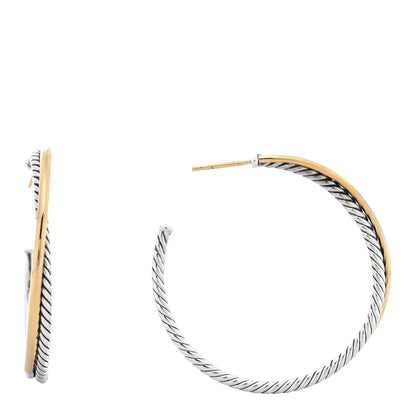 David Yurman Sterling Silver 18K Yellow Gold 44mm Extra Large Crossover Cable Hoop Earrings 1 of 4