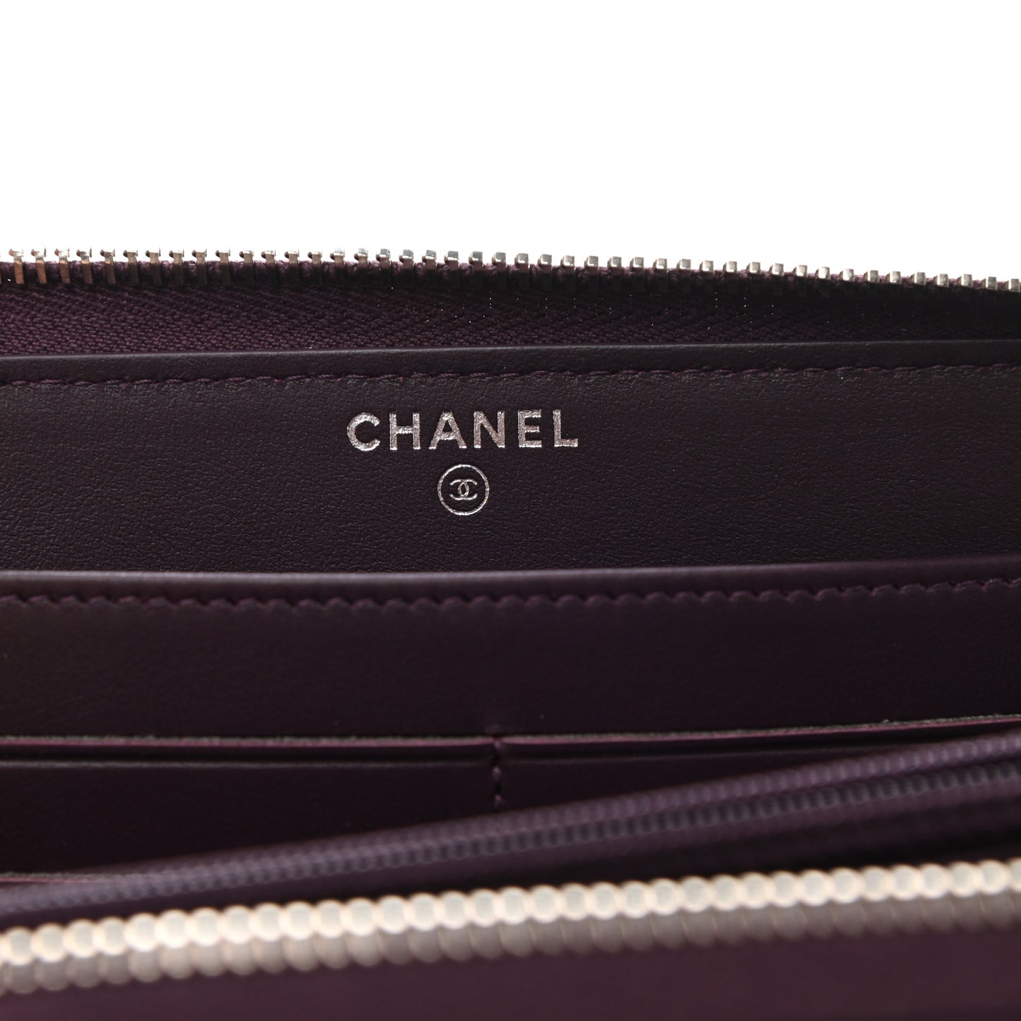 Caviar Quilted Diamond CC Gusset Zip Around Wallet Dark Purple