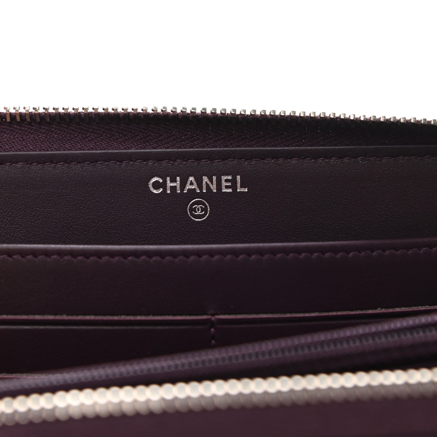 Chanel Caviar Quilted Diamond CC Gusset Zip Around Wallet Dark Purple 6 of 9