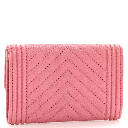 Chanel Caviar Chevron Quilted Boy Flap Card Holder Wallet Pink 3 of 10