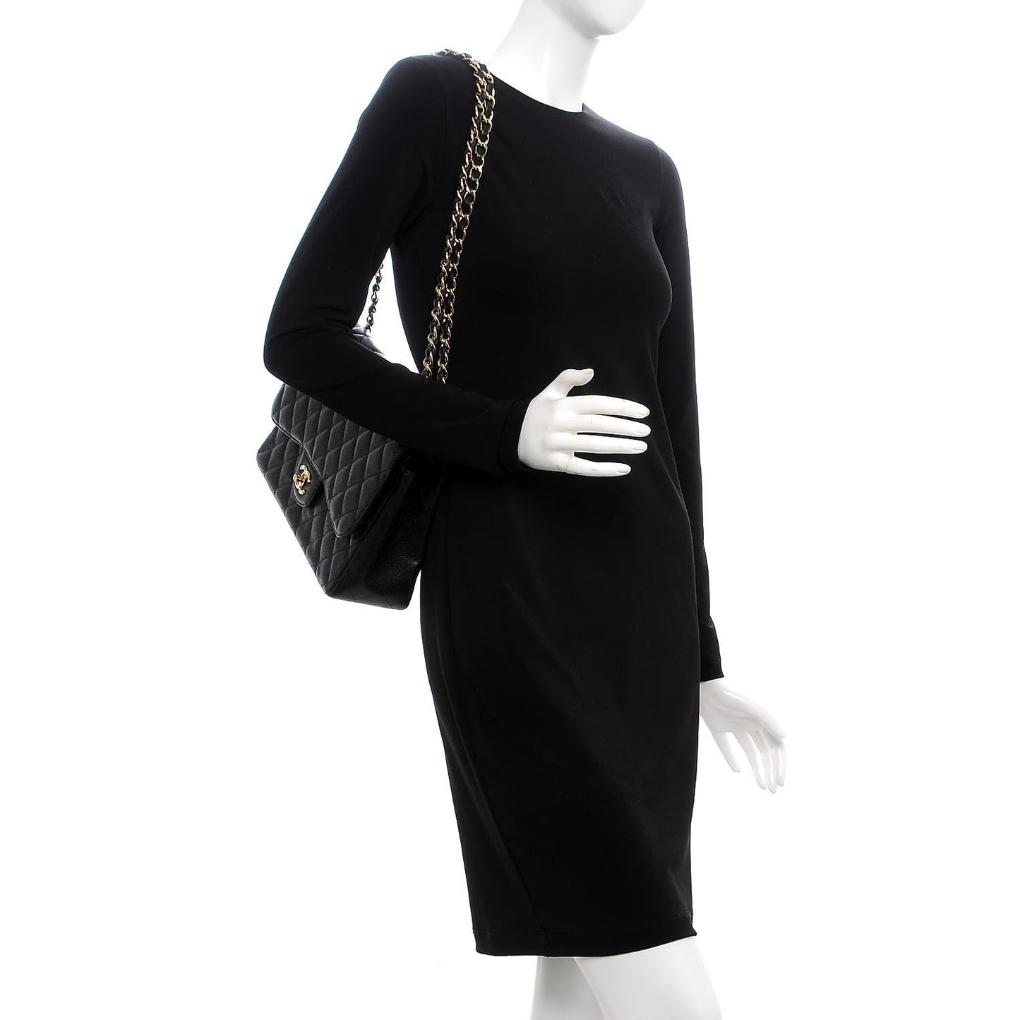 Caviar Quilted Jumbo Double Flap Black