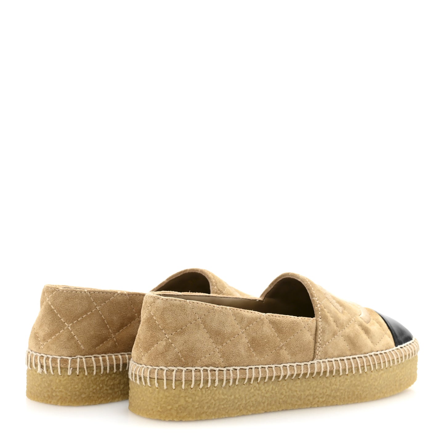 Suede Quilted CC Platform Espadrilles 37 Beige Black