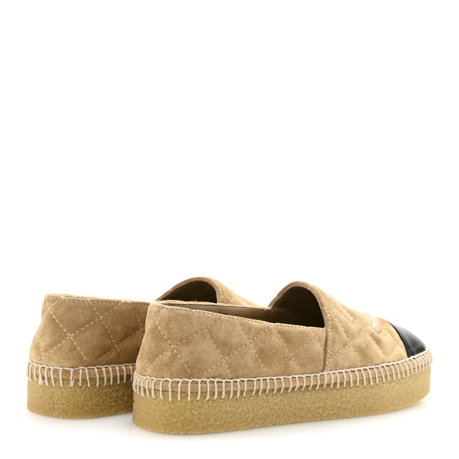 Chanel Suede Quilted CC Platform Espadrilles 37 Beige Black 5 of 9