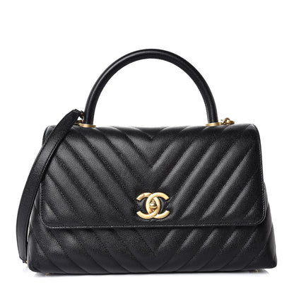 Chanel Caviar Chevron Quilted Small Coco Handle Flap Black 1 of 8