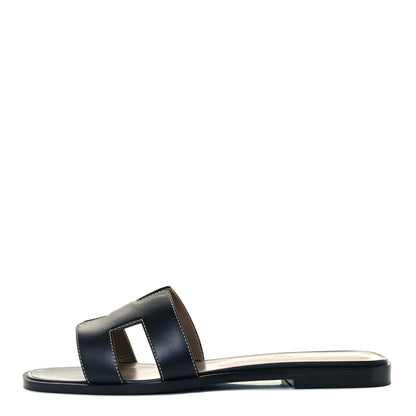 Hermes Box Calfskin Oran Sandals 38 Black 1 of 11